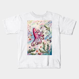 Pink Octopus Illustration Kids T-Shirt